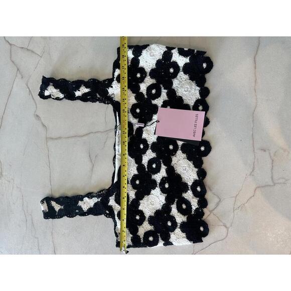 NWT Avec Les Filles Crochet Knit Cropped Tank In Black/White Women’s size XL/XXL - Picture 9 of 12